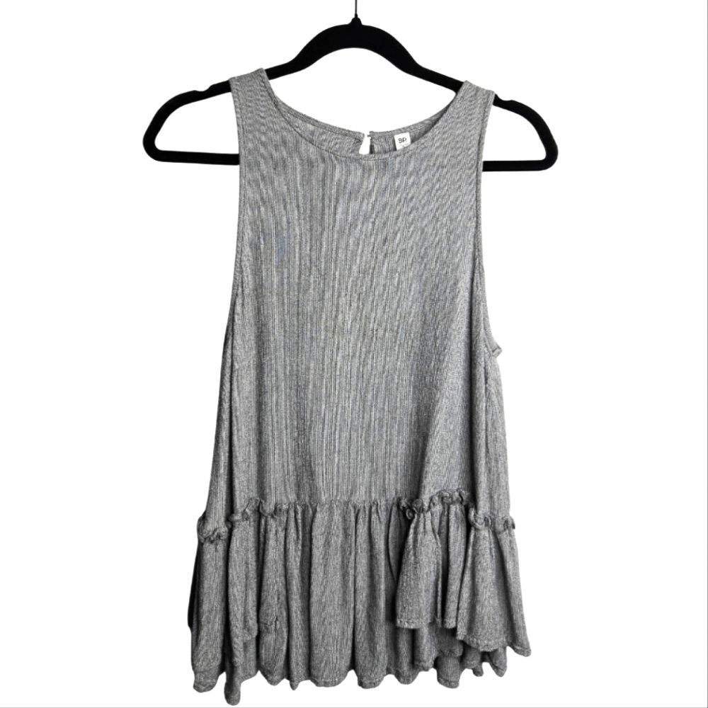 BP Nordstrom Gray Ribbed Sleeveless Tiered Ruffle Hem Tank Top Women's Small